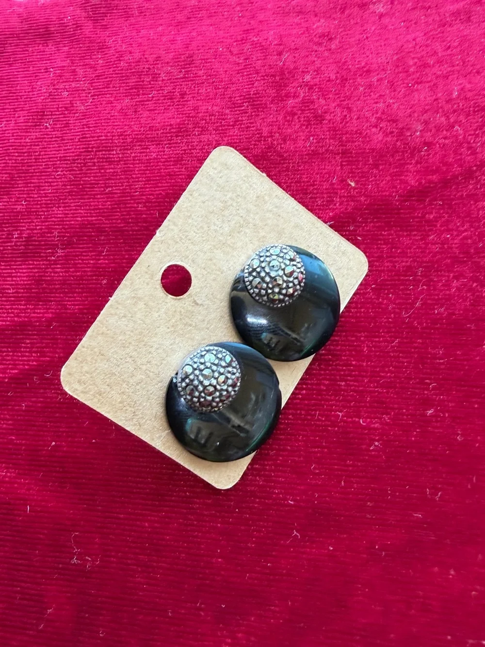 Vintage 925 Sterling Silver and Marcasite Button Earrings